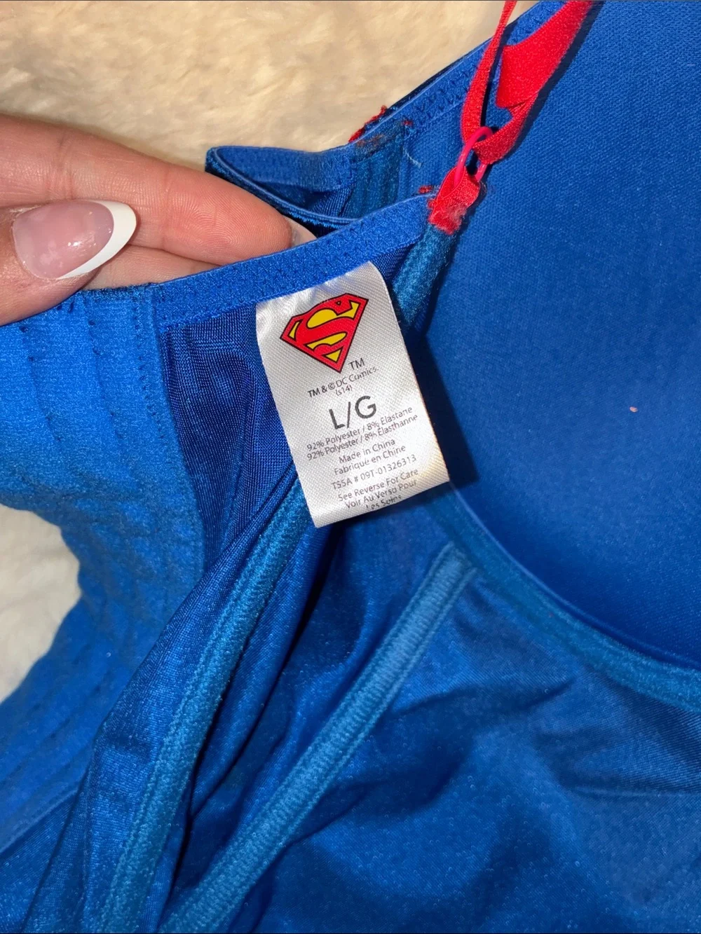 Spirit “Superwoman” Blue Satin Bustier with Red Sequin Shorts